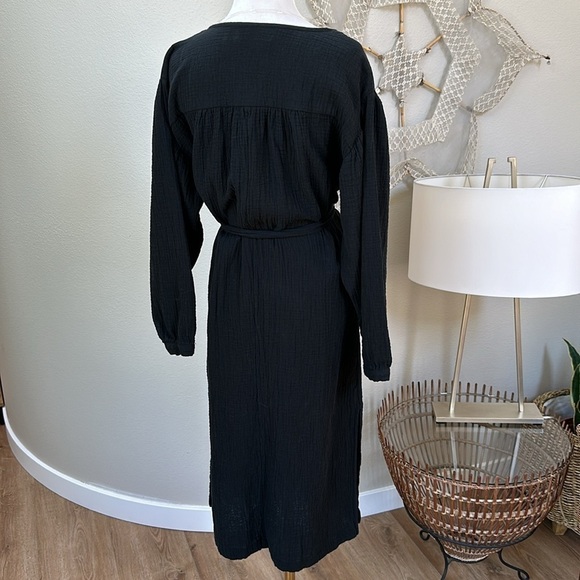 Black gauzy cotton long sleeve dress SZ M - Picture 4 of 10
